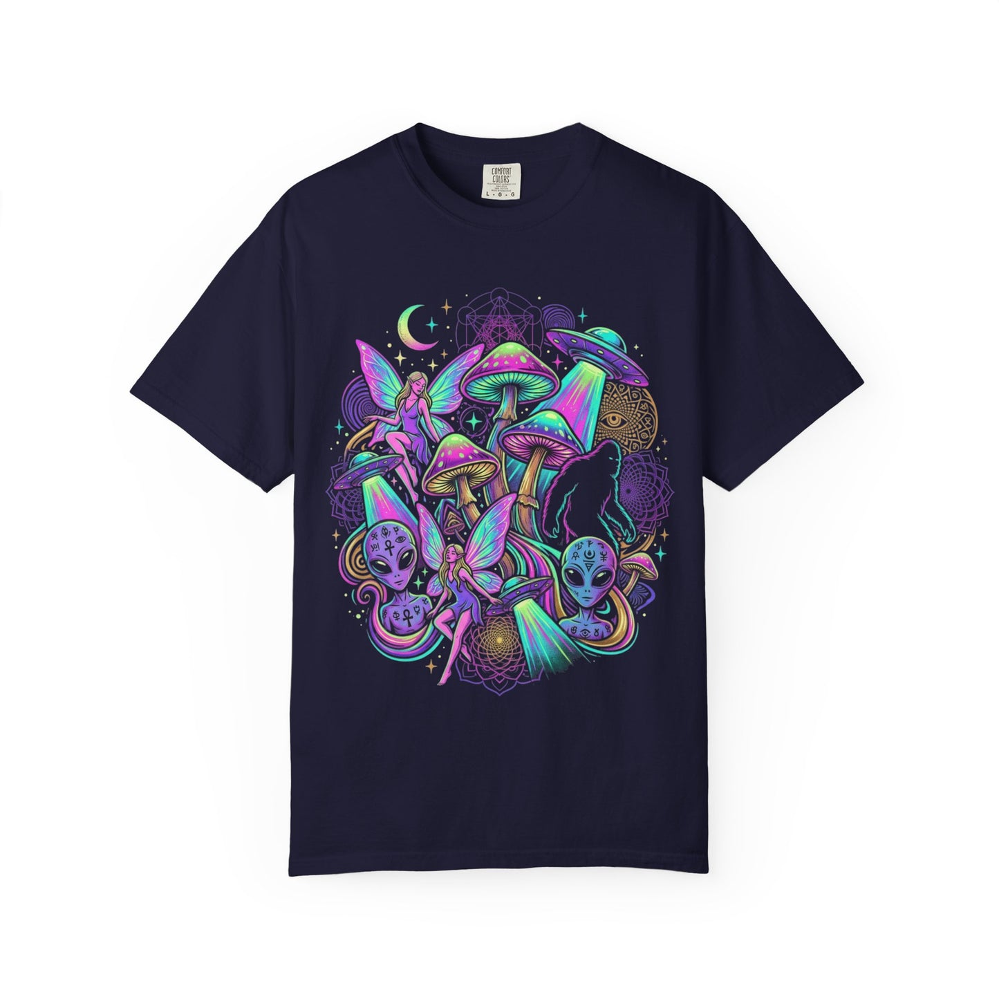 Psychedelic Mushroom Graphic T-Shirt — Neon Space Trippy Art