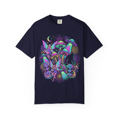 Psychedelic Mushroom Graphic T-Shirt — Neon Space Trippy Art