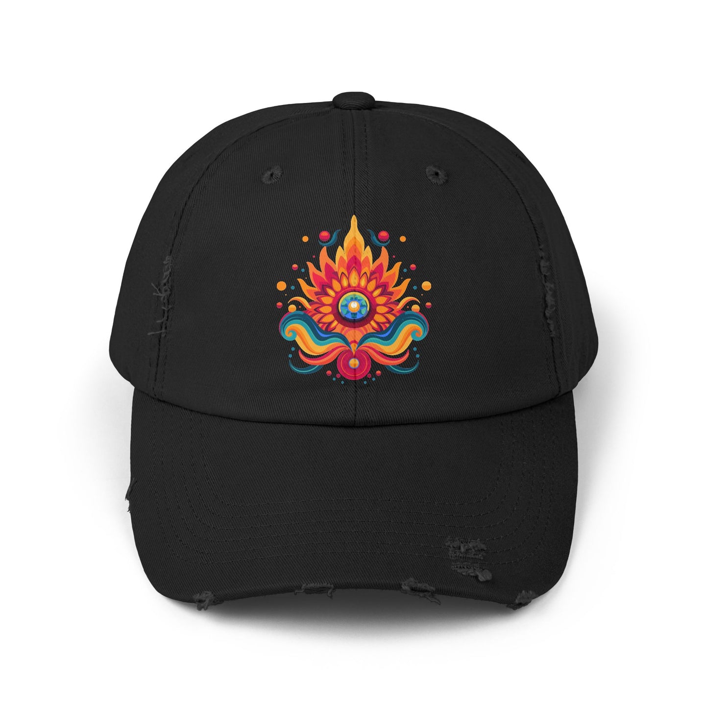 Eternal Psychedelic Flame Distressed Cap — Exploring Love Vintage Hat