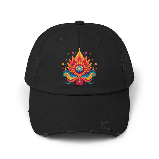 Eternal Psychedelic Flame Distressed Cap — Exploring Love Vintage Hat