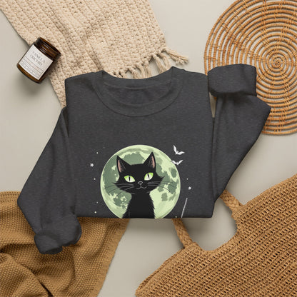 Black Cat Moon Crewneck Sweatshirt — Cute Witchy Cat Graphic