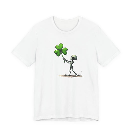 Alien Holding Clover T-Shirt — Cute St. Patrick’s Day Graphic Tee