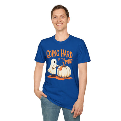 Halloween Ghost painting, T-Shirt, Fun Halloween Shirt, Unisex Softstyle Tee, Autumn Apparel, Pumpkin Design Tee