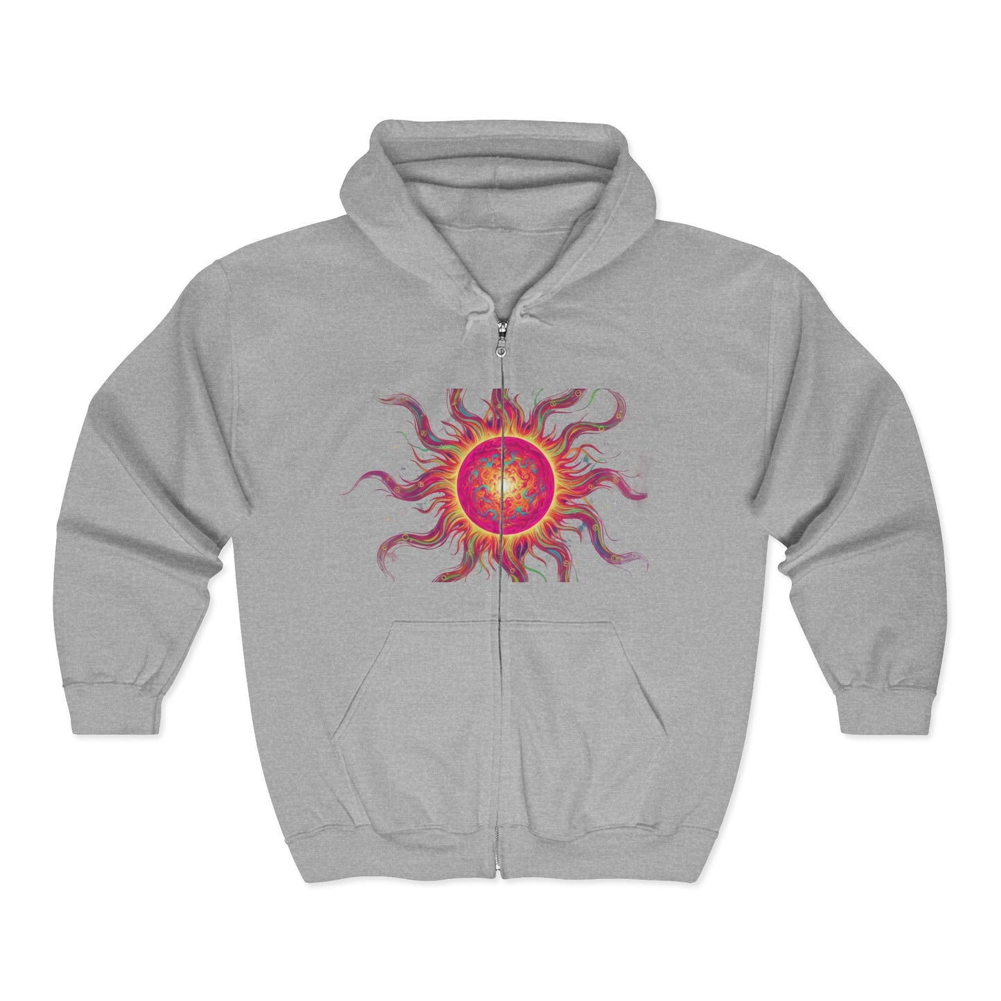 Sunburst Zip Hoodie — Vibrant Psychedelic Sun Graphic