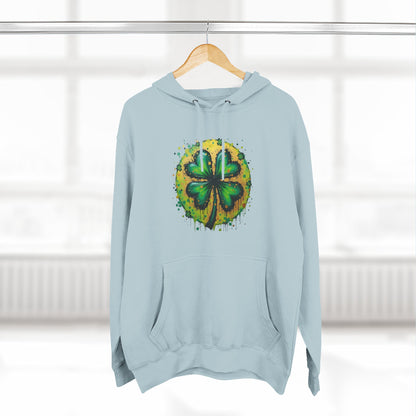 St. Patrick's Watercolor Shamrock Hoodie — Green Four-Leaf Luck Pullover