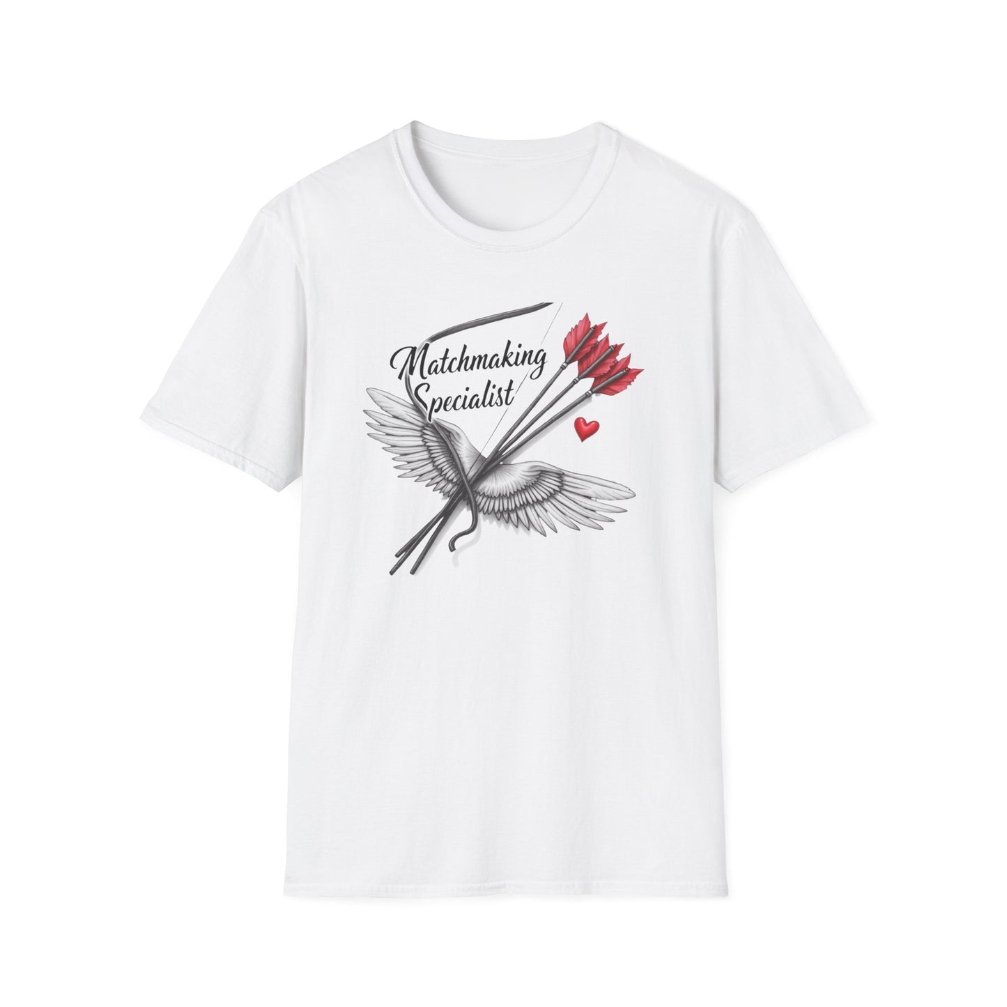 Matchmaking Specialist T-Shirt — Cupid Arrow & Wings Valentine Tee