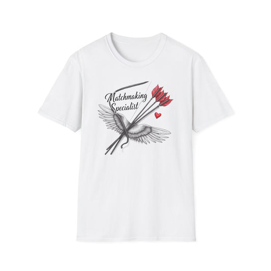Matchmaking Specialist T-Shirt — Cupid Arrow & Wings Valentine Tee