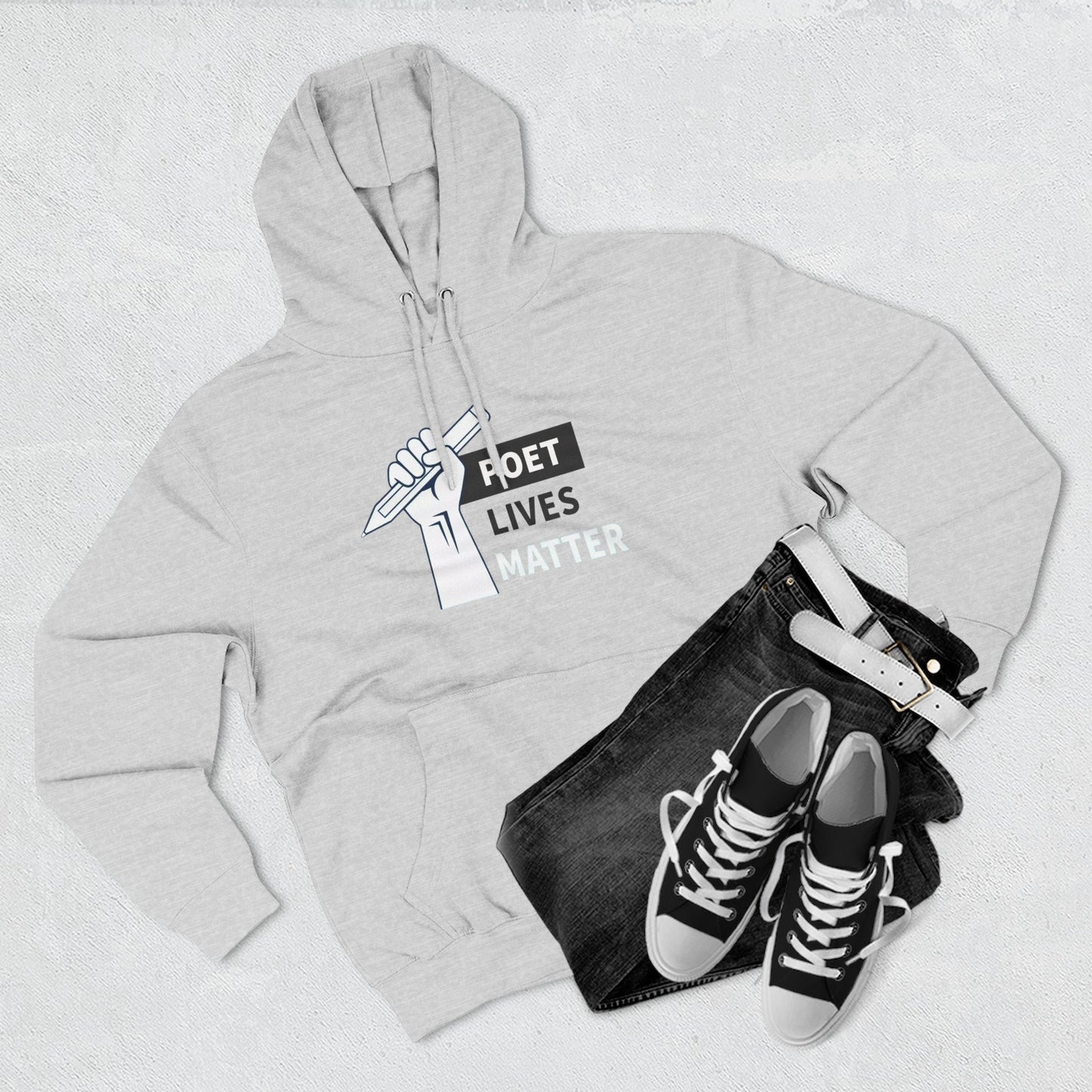 Poet Lives Hoodie — Minimalist Writer Fist Pen Graphic Pullover