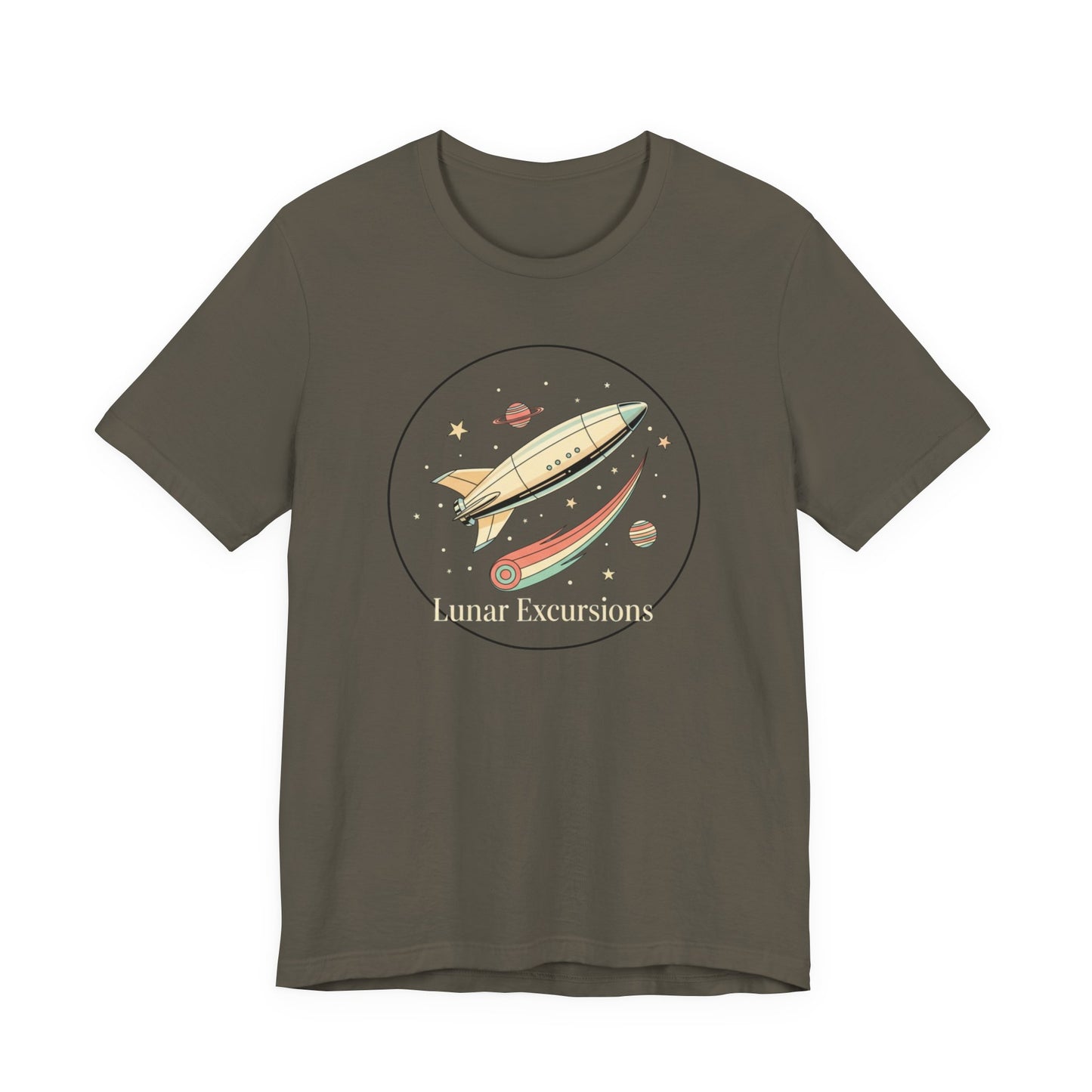 Lunar Excursion Rocket T‑Shirt — Retro Space Graphic Tee