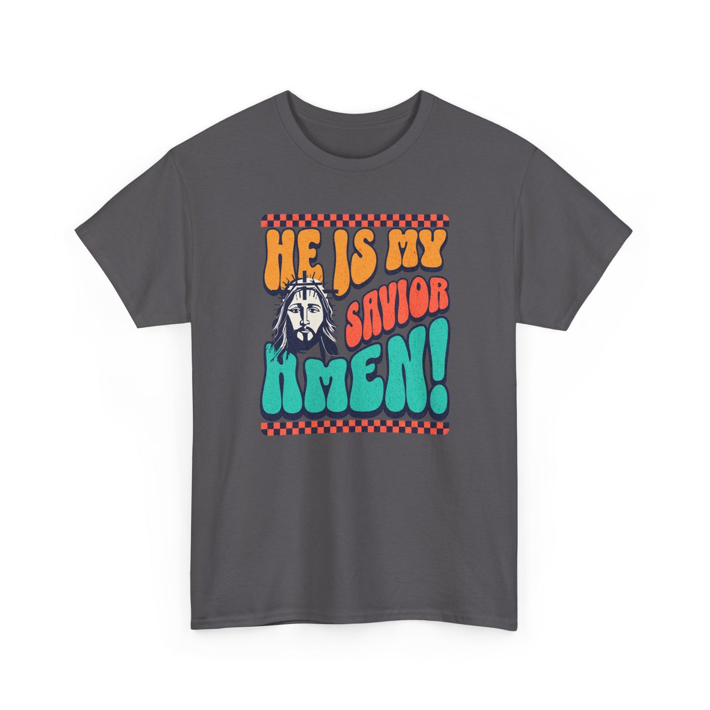 Christian T-Shirt – "He Is My Savior Amen!" Retro Jesus Graphic Tee