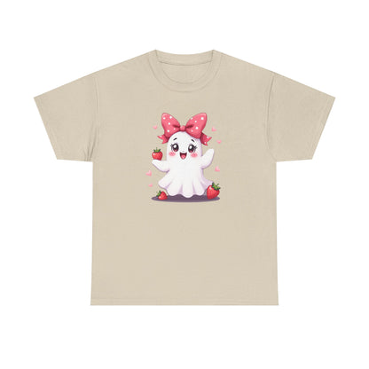 Cute Ghost Strawberry Unisex Tee, Perfect for Halloween, Gift, Casual Wear, Festival Shirt, Summer Vibes, Kawaii Apparel