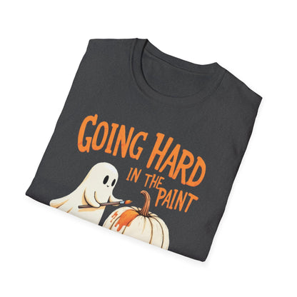 Halloween Ghost painting, T-Shirt, Fun Halloween Shirt, Unisex Softstyle Tee, Autumn Apparel, Pumpkin Design Tee