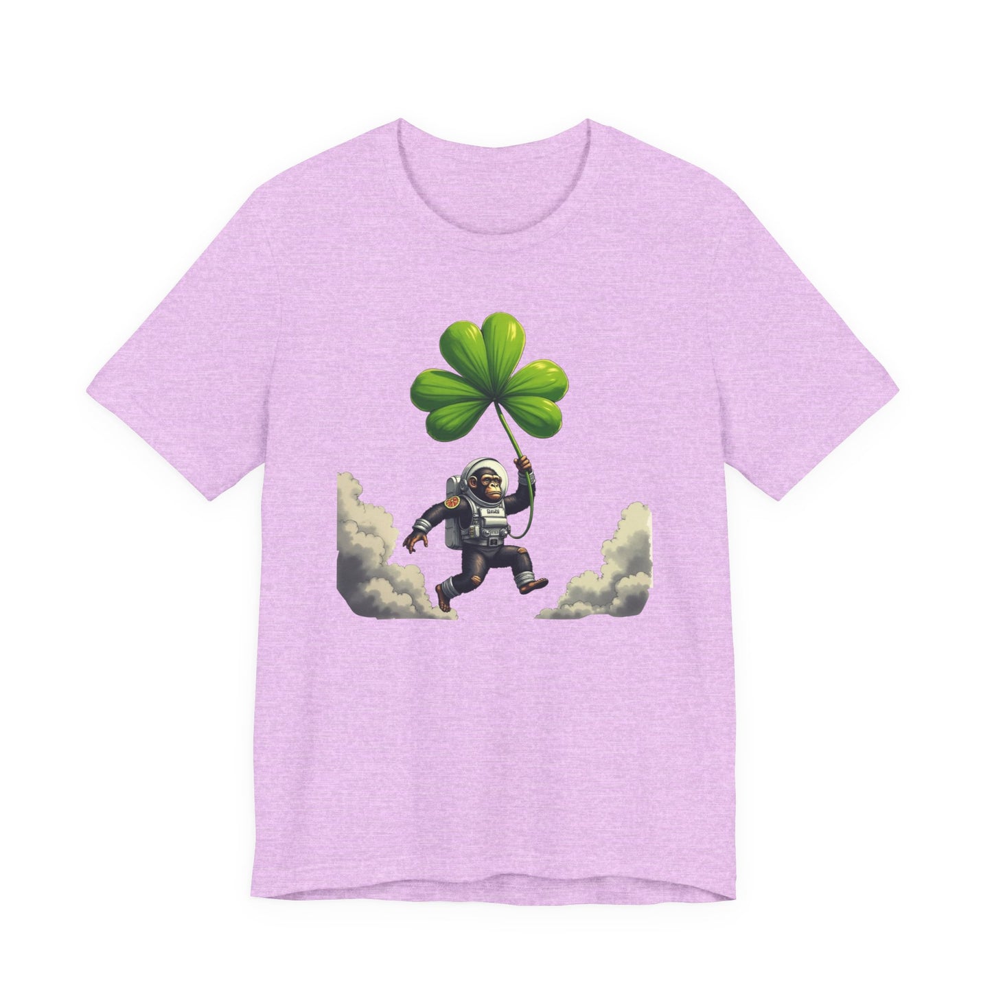 Astronaut Chimp T-Shirt — Floating in Clouds with Shamrock