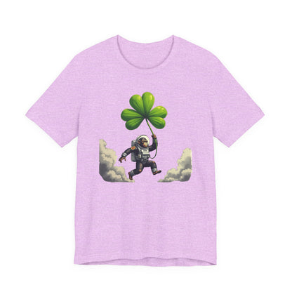 Astronaut Chimp T-Shirt — Floating in Clouds with Shamrock
