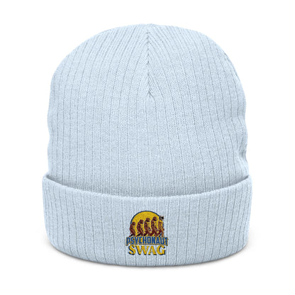 Psychonaut swag, small biz, Ribbed Knit Beanie - Cozy Embroidered Headwear for All Seasons, Winter Fashion, Gift Idea, Casual Style, Outdoor Fun