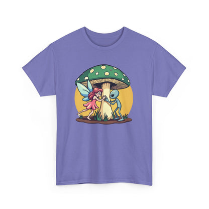 Alien chased by Fairy, Mushroom Unisex Heavy Cotton Tee - Psychonaut Swag