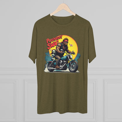 Psychonaut Swag Bigfoot on Motorcycle T-Shirt — Retro Biker Graphic Tee