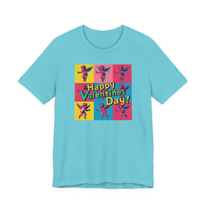 Valentine's Day Pop Art Tee — "Happy Valentine's Day!" Cupid Graphic Shirt