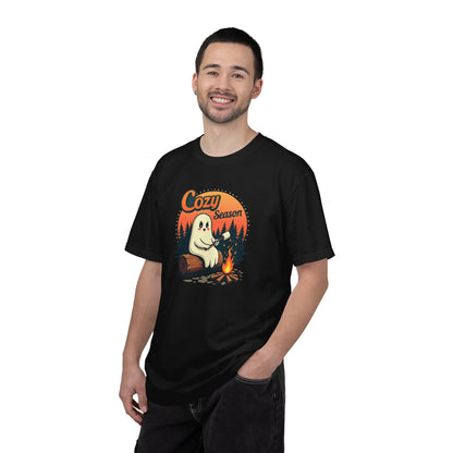 Cozy Season Ghost Tee — Campfire Autumn Graphic T-Shirt