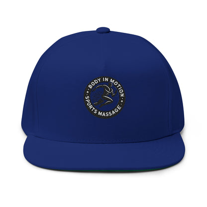 Sports Massage, Embroidered Flat Bill Cap — 'Body in Motion Sports Massage' Logo Snapback