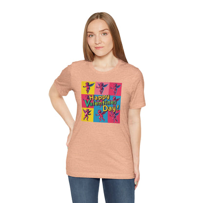 Valentine's Day Pop Art Tee — "Happy Valentine's Day!" Cupid Graphic Shirt