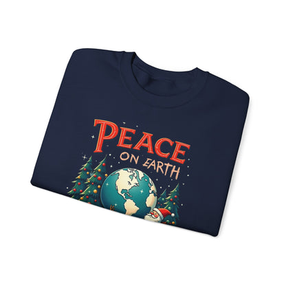 Peace on Earth Sweatshirt — Vintage Santa & Globe Christmas Crewneck