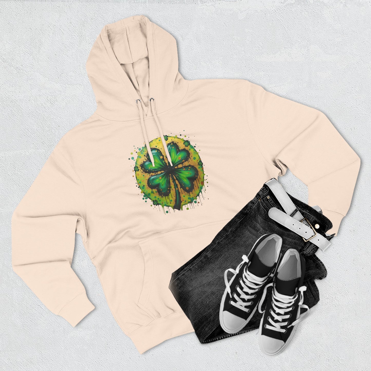 St. Patrick's Watercolor Shamrock Hoodie — Green Four-Leaf Luck Pullover