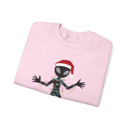 Alien Wrapped in Christmas Lights Sweatshirt — Holiday Ugly Sweater Tee