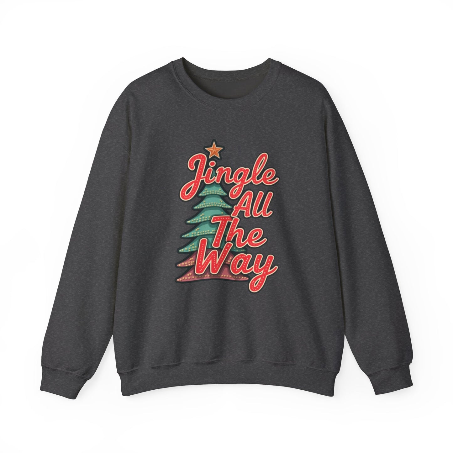 Christmas Sweatshirt — "Jingle All The Way" Retro Tree Holiday Crewneck