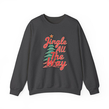 Christmas Sweatshirt — "Jingle All The Way" Retro Tree Holiday Crewneck