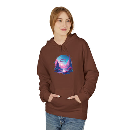 Retro Vaporwave Nature Hoodie — Neon Sunset Cityscape Graphic