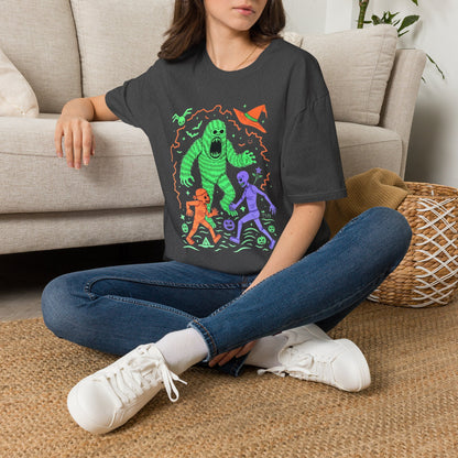 Sasquatch gets angry when out of candy Halloween T‑Shirt — Neon Green Creature Trick‑Or‑Treat Tee