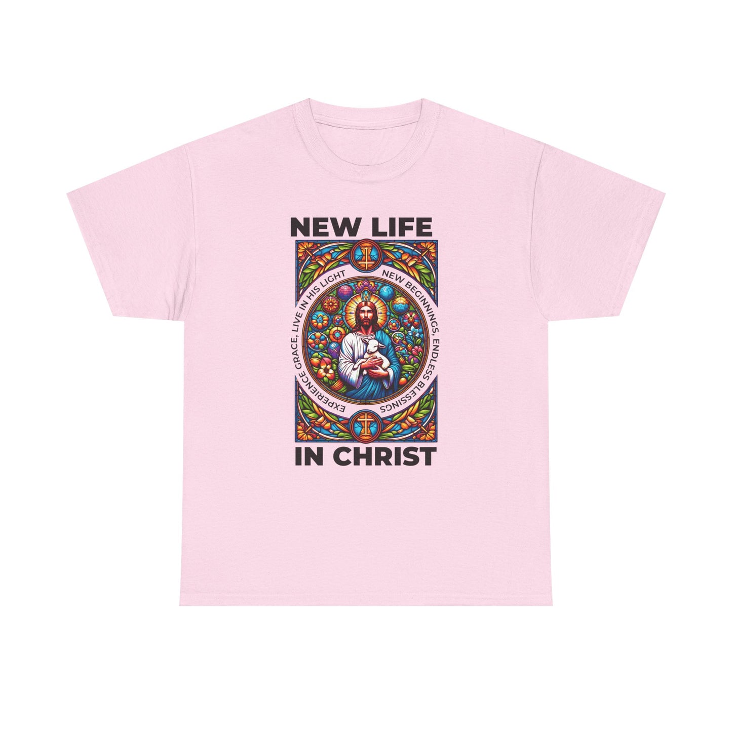 New Life In Christ T-Shirt — Christian Faith Graphic Tee (Stained Glass Jesus)