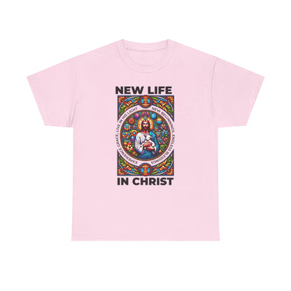 New Life In Christ T-Shirt — Christian Faith Graphic Tee (Stained Glass Jesus)