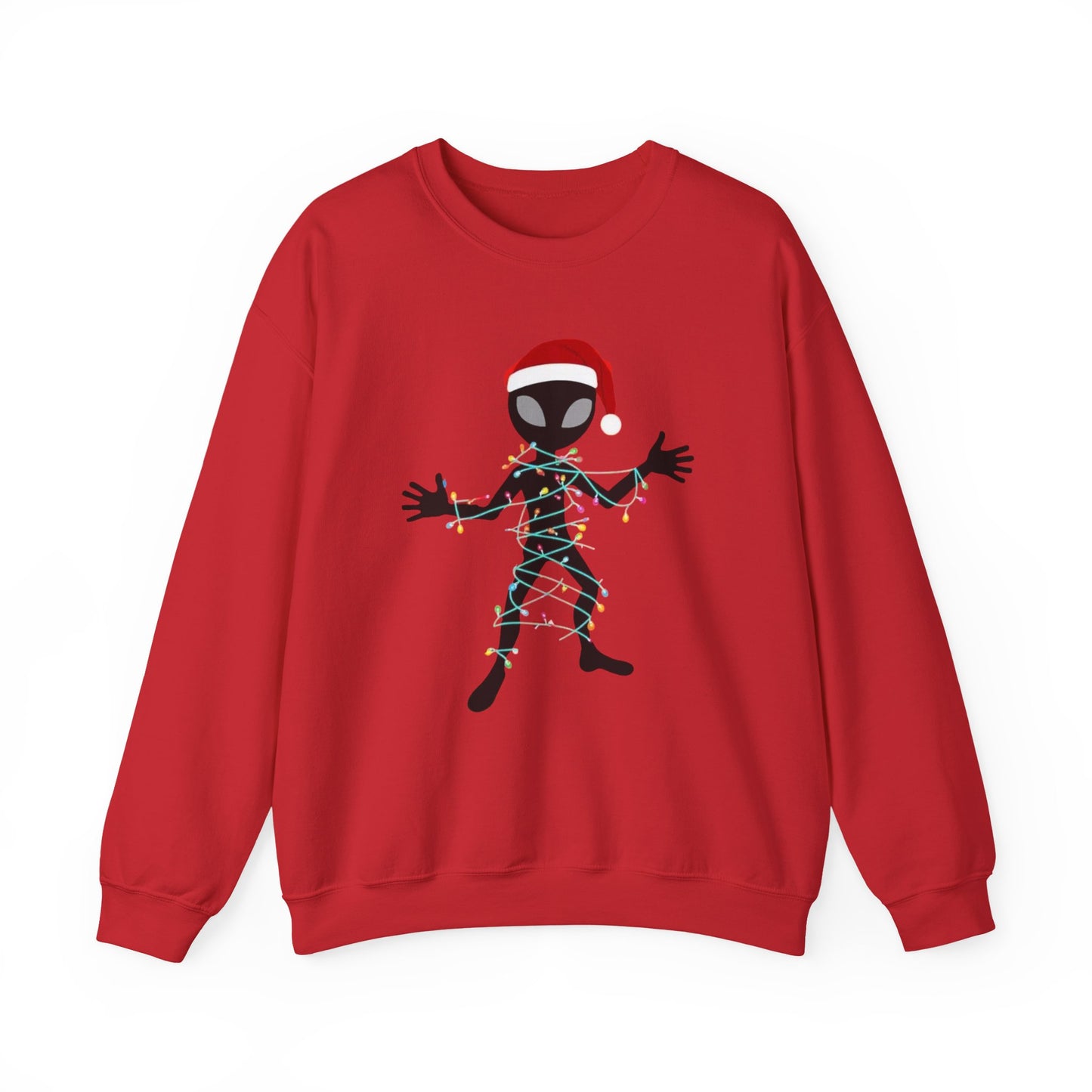 Alien Wrapped in Christmas Lights Sweatshirt — Holiday Ugly Sweater Tee