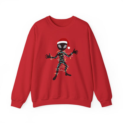 Alien Wrapped in Christmas Lights Sweatshirt — Holiday Ugly Sweater Tee