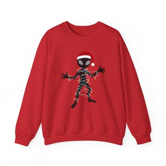 Alien Wrapped in Christmas Lights Sweatshirt — Holiday Ugly Sweater Tee