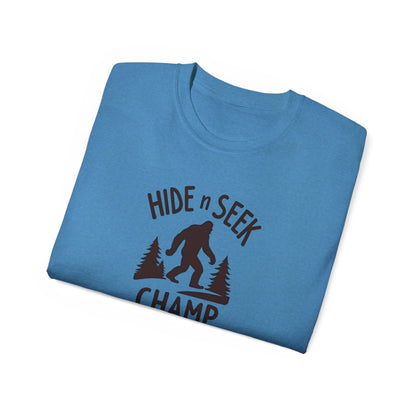 Hide n Seek Champ T-Shirt — Funny Bigfoot Sasquatch Tee