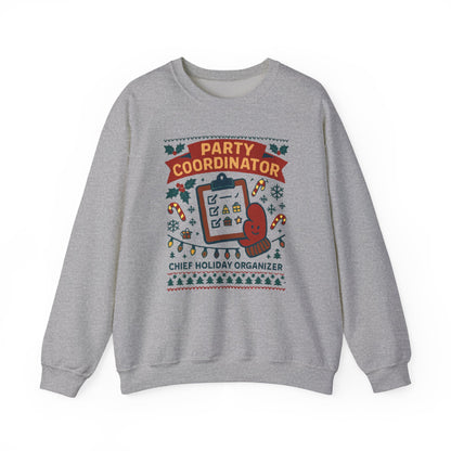 Holiday Party Coordinator Sweatshirt — “Chief Holiday Organizer” Christmas Crewneck
