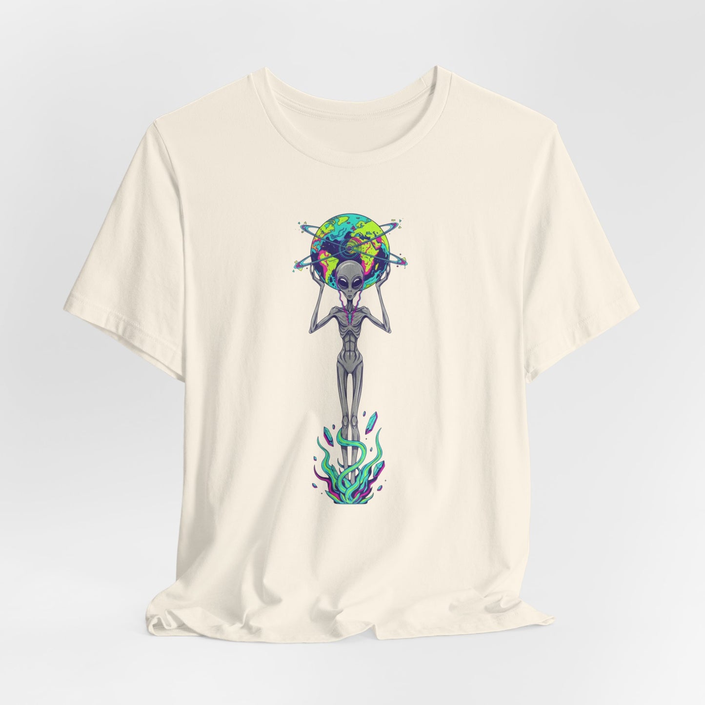 Alien Holding Earth Graphic Tee — Cosmic Sci‑Fi Alien Shirt