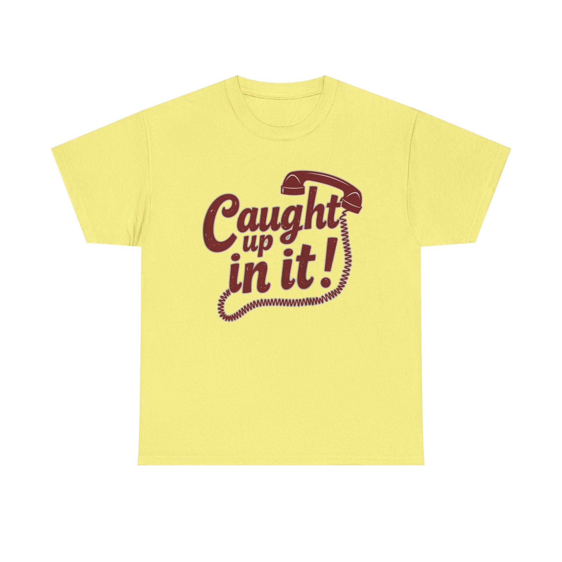 Caught Up in It, Phone chord, Unisex Heavy Cotton Tee, Vintage Phone Graphic T-Shirt, Casual Daily Wear, Fun Gift for Friends, Trendy White Tee - Psychonaut Swag