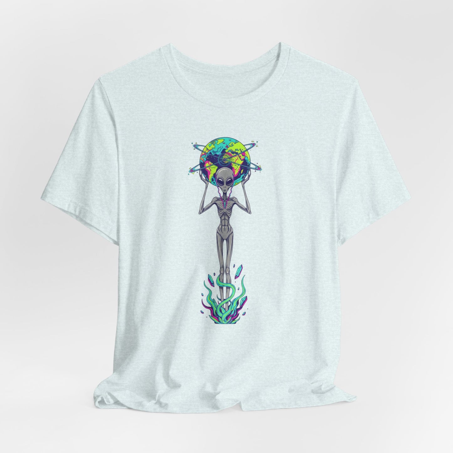 Alien Holding Earth Graphic Tee — Cosmic Sci‑Fi Alien Shirt