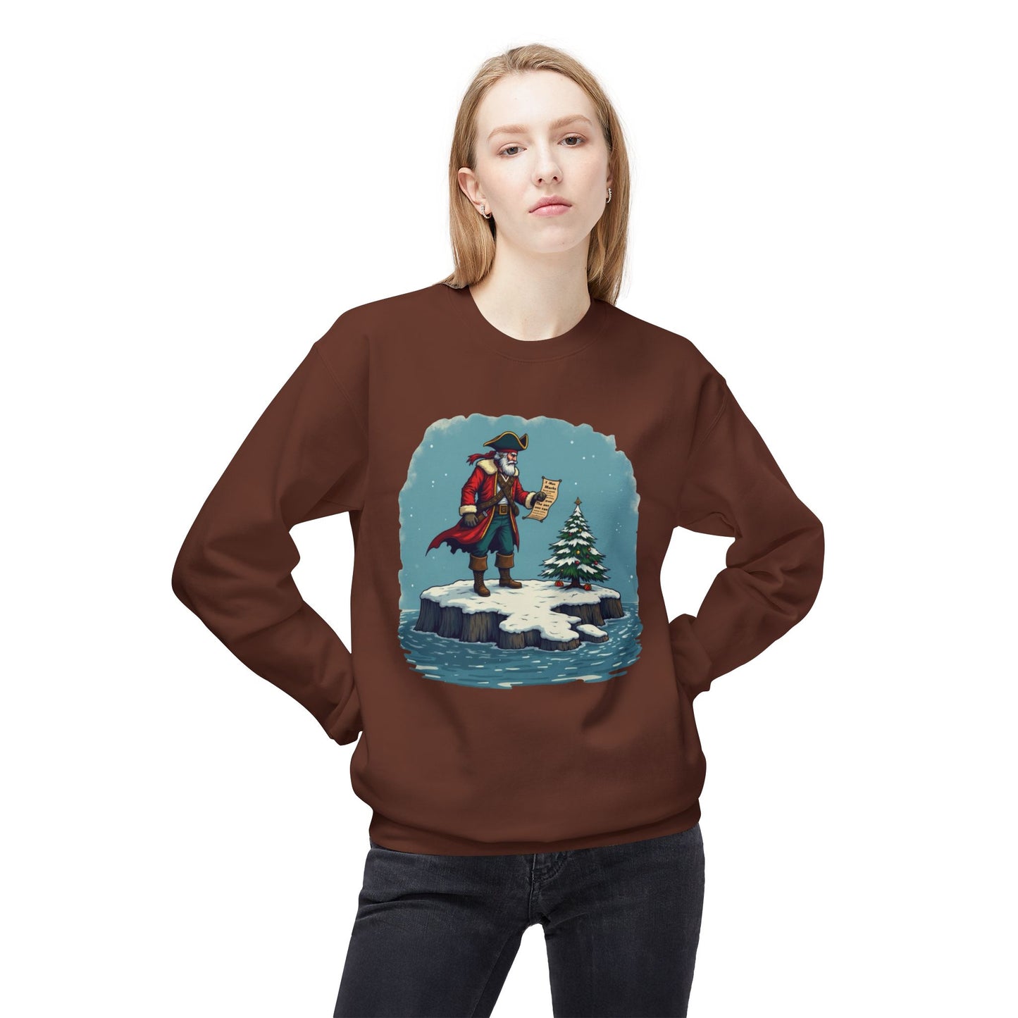Colonial Santa and Tree, Unisex Midweight Softstyle Fleece Crewneck Sweatshirt