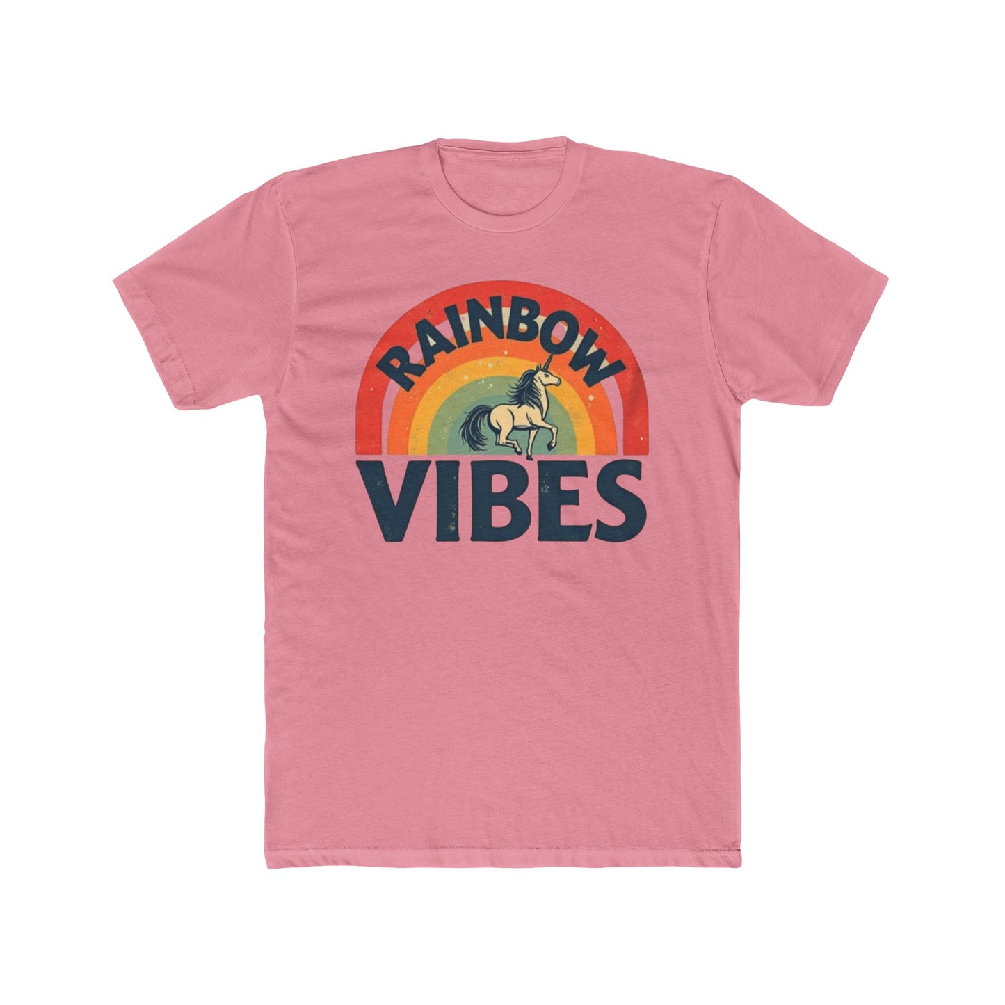 Rainbow Unicorn Vibes Unisex Cotton Crew Tee, Casual Wear, Gift for Friends, Rainbow Theme, Everyday Comfort, Summer Spirit - Psychonaut Swag