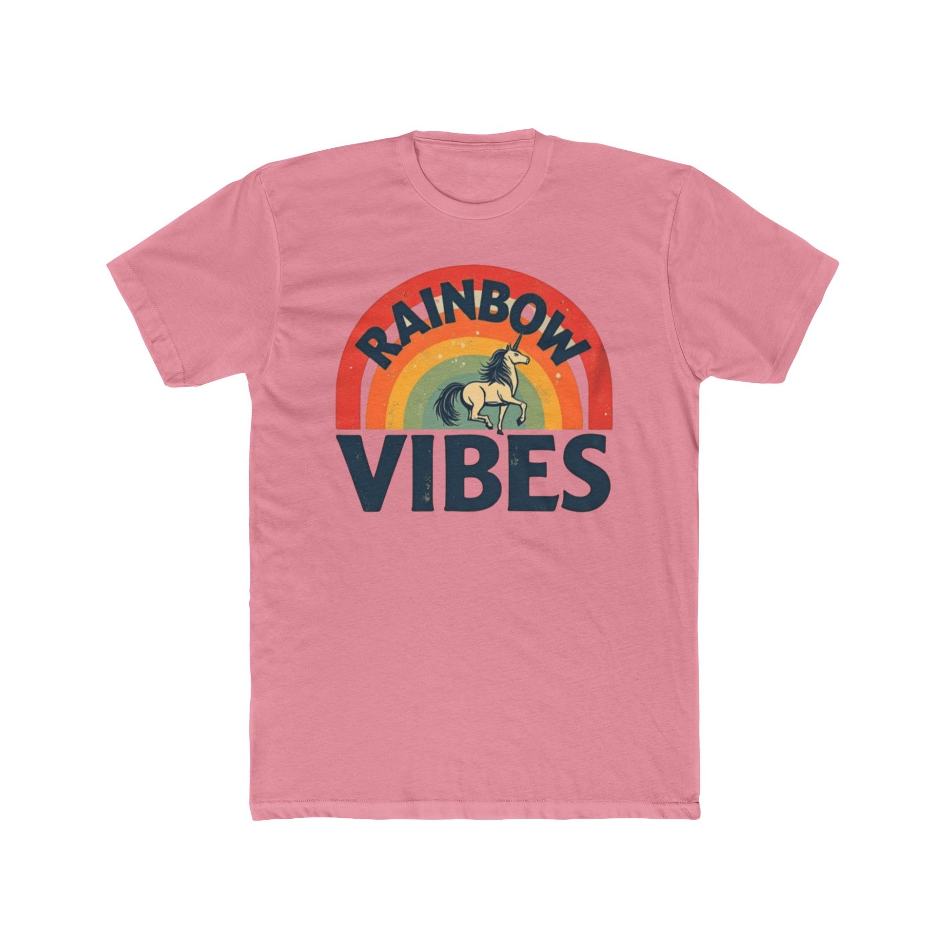 Rainbow Unicorn Vibes Unisex Cotton Crew Tee, Casual Wear, Gift for Friends, Rainbow Theme, Everyday Comfort, Summer Spirit - Psychonaut Swag