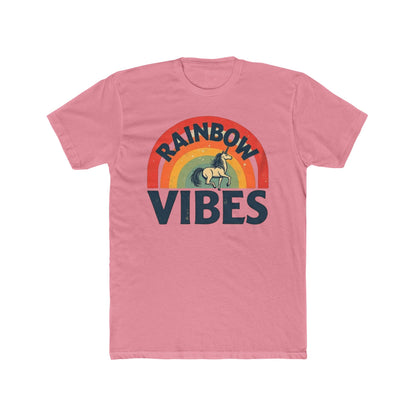 Rainbow Unicorn Vibes Unisex Cotton Crew Tee, Casual Wear, Gift for Friends, Rainbow Theme, Everyday Comfort, Summer Spirit - Psychonaut Swag