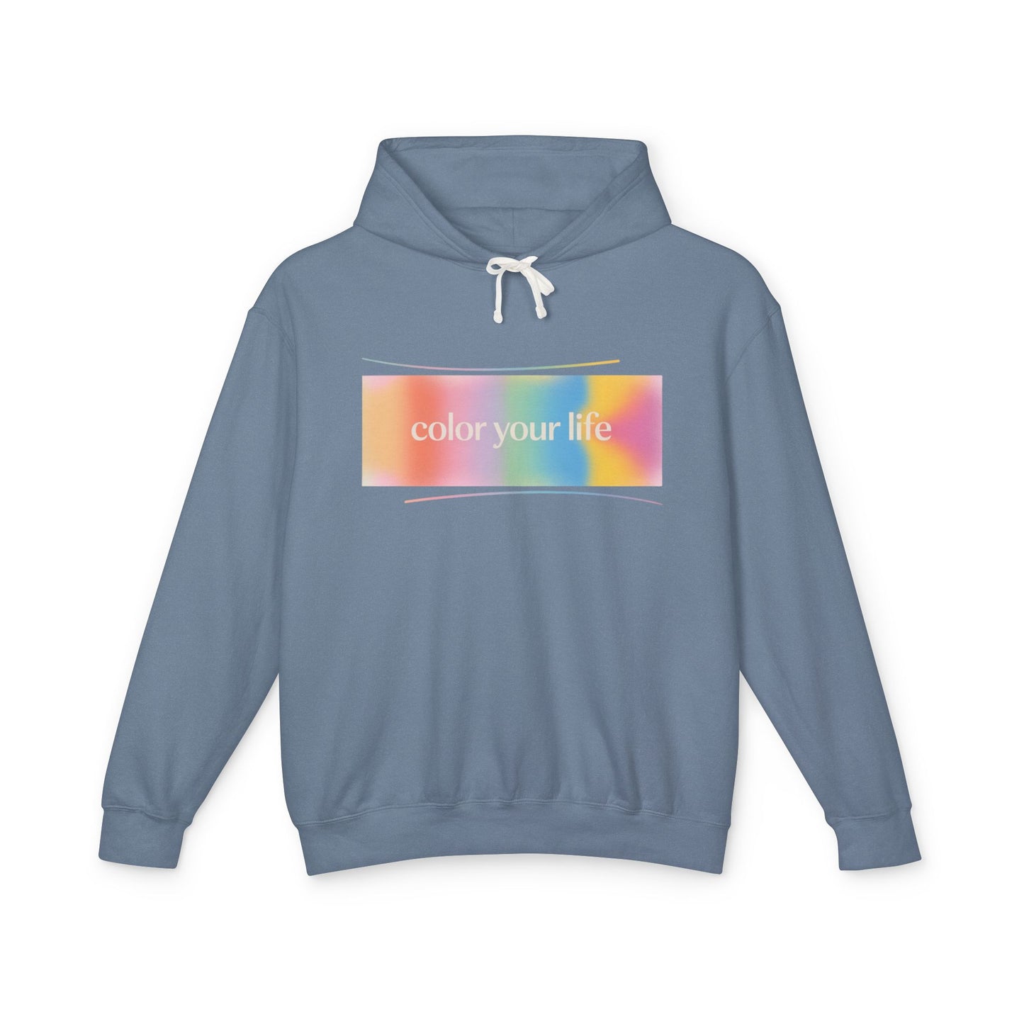 Color Your Life Hoodie — Pastel Rainbow Graphic Hooded Sweatshirt