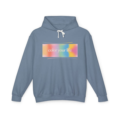Color Your Life Hoodie — Pastel Rainbow Graphic Hooded Sweatshirt