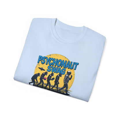 Psychonaut Evolution of Man Sunset, Unisex Tee, Retro Graphic T-Shirt, Music Festival Attire, Gift for Gamers, Casual Streetwear