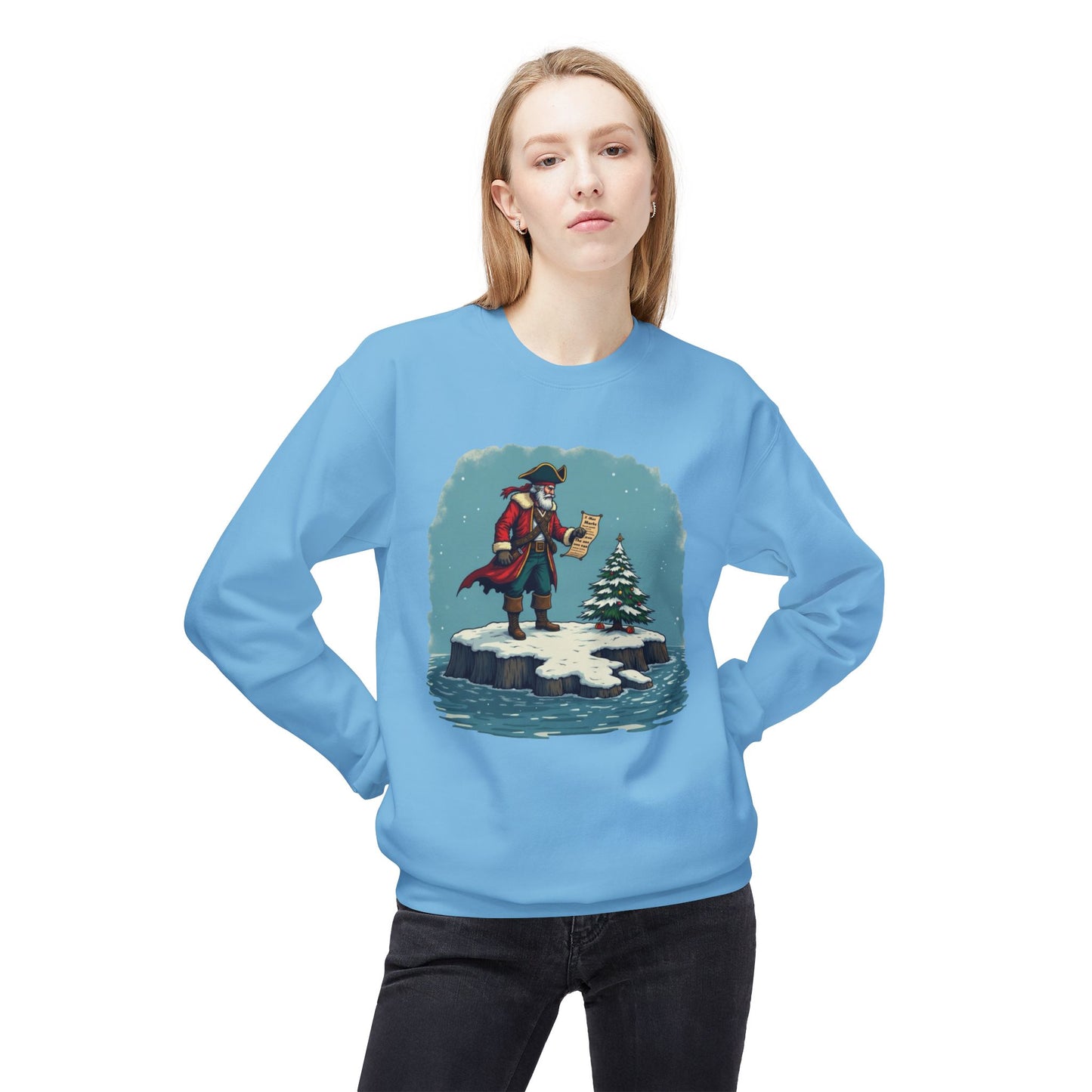 Colonial Santa and Tree, Unisex Midweight Softstyle Fleece Crewneck Sweatshirt